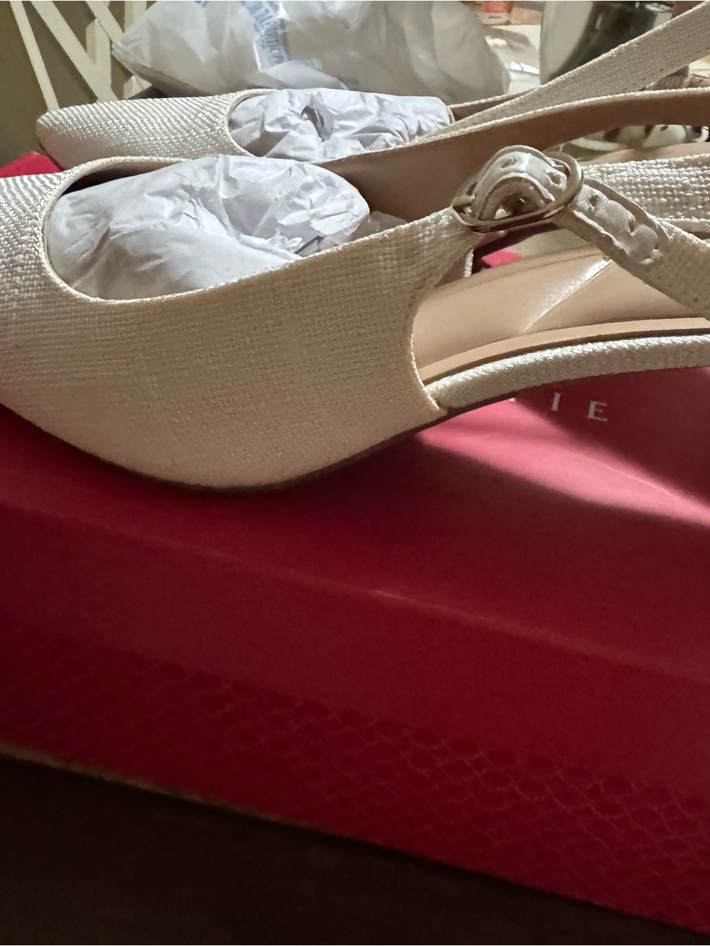 Slingback Peep-Toe Heels in ivory wore once to a wedding